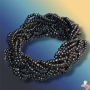 Elegant Black Beaded Stretch Bracelet Or Upper Bicep Cuff 369